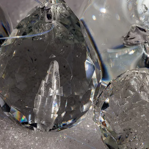 Close-up of ash swirled paperweights showing bubbles